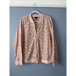 TORRID Dusty Pink Sheer Lace Full Zipper Bomber Jacket Size 2 (18/20)